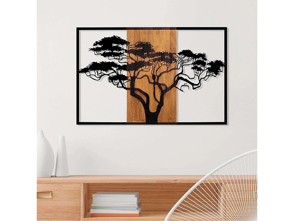 Accesorio decorativo de pared – 90 x 58 cm – Nogal y negro – 100% madera auténtica