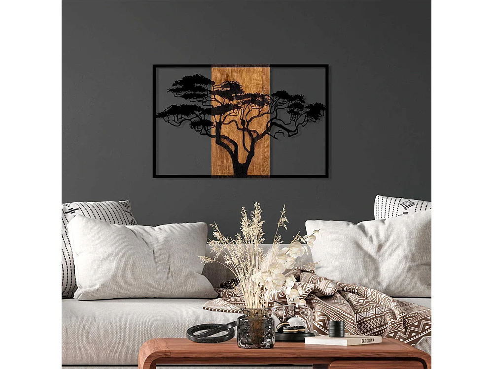 Accesorio decorativo de pared – 90 x 58 cm – Nogal y negro – 100% madera auténtica