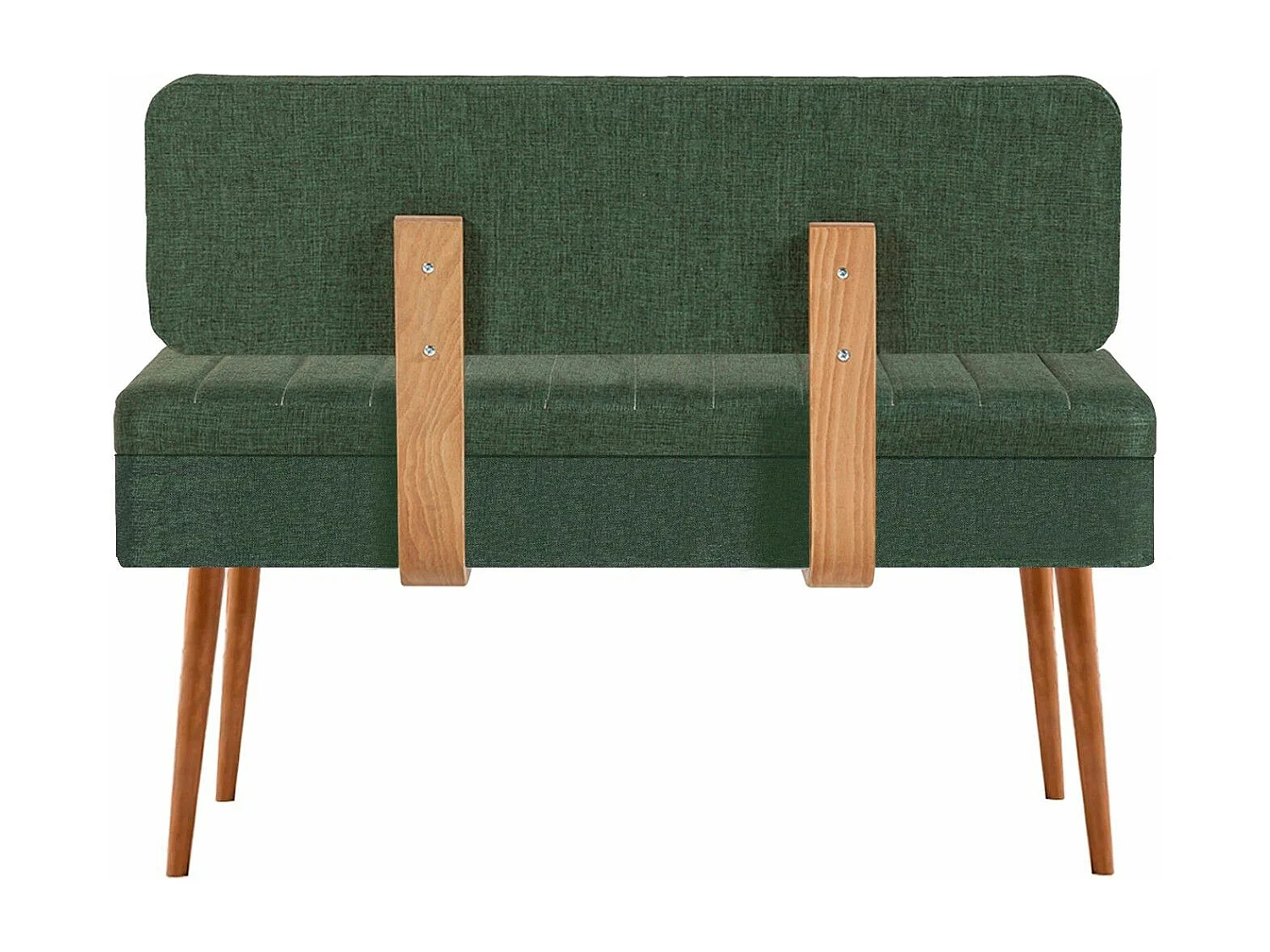 Banquette-coffre capitonnée avec dossier L105cm Molva Bois clair et Tissu Vert foncé