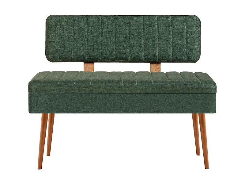 Banquette-coffre capitonnée avec dossier L105cm Molva Bois clair et Tissu Vert foncé