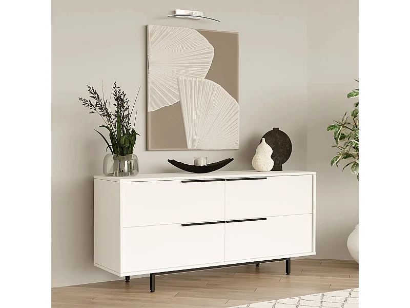 Buffet bois et rotin Zenax 160cm-Couleur Blanc