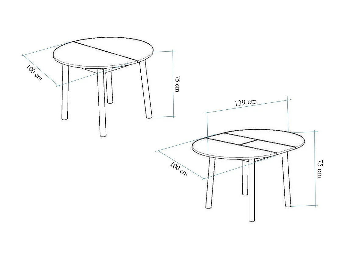 Table repas ronde en aggloméré avec allonge Oliver