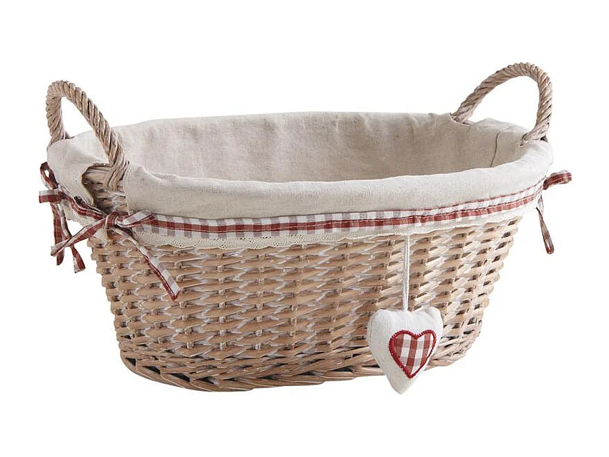 Corbeille à linge ovale en osier blanchi avec coeur