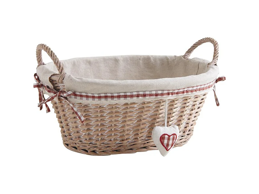 Corbeille à linge ovale en osier blanchi avec coeur