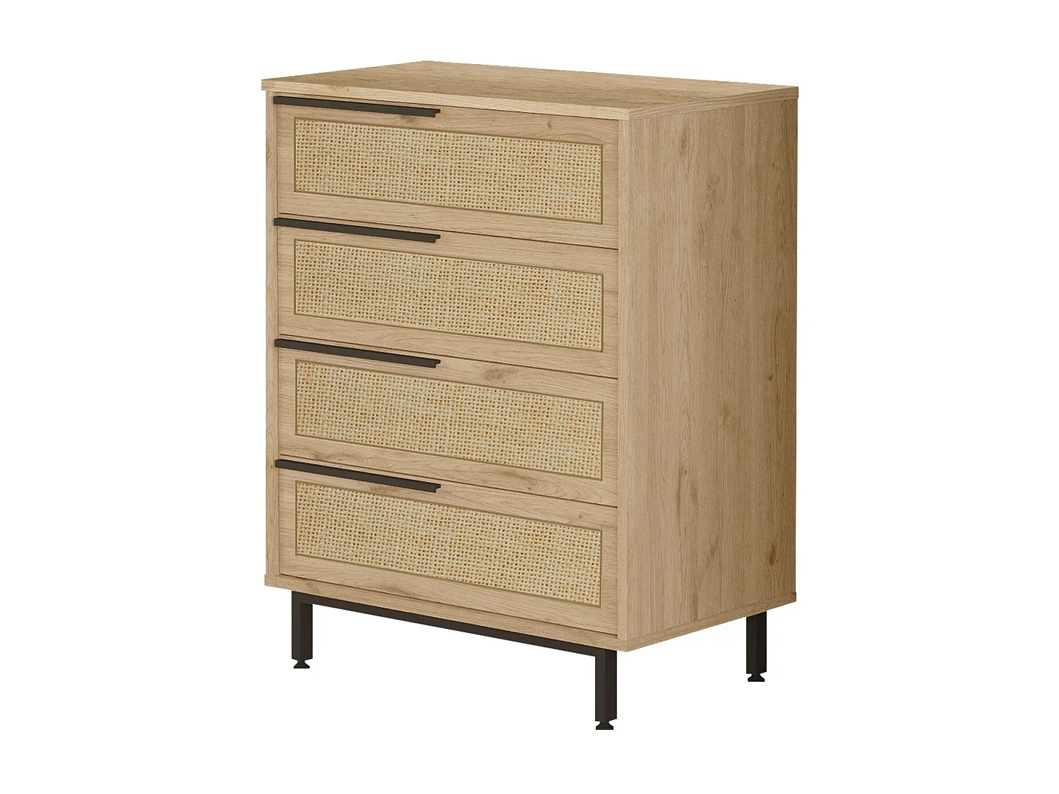 Commode 4 tiroirs Evelis L75cm Bois et Rotin clair