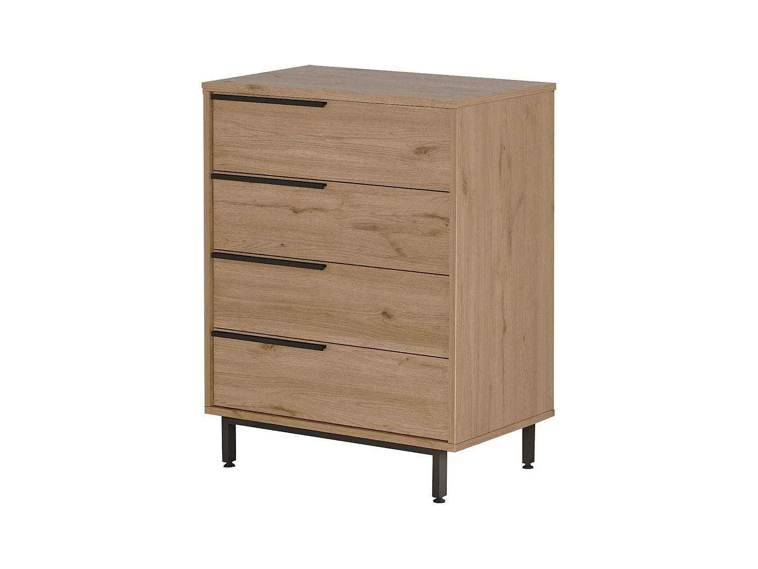 Commode 4 tiroirs bois et rotin Zenax 75cm-Couleur Chêne clair