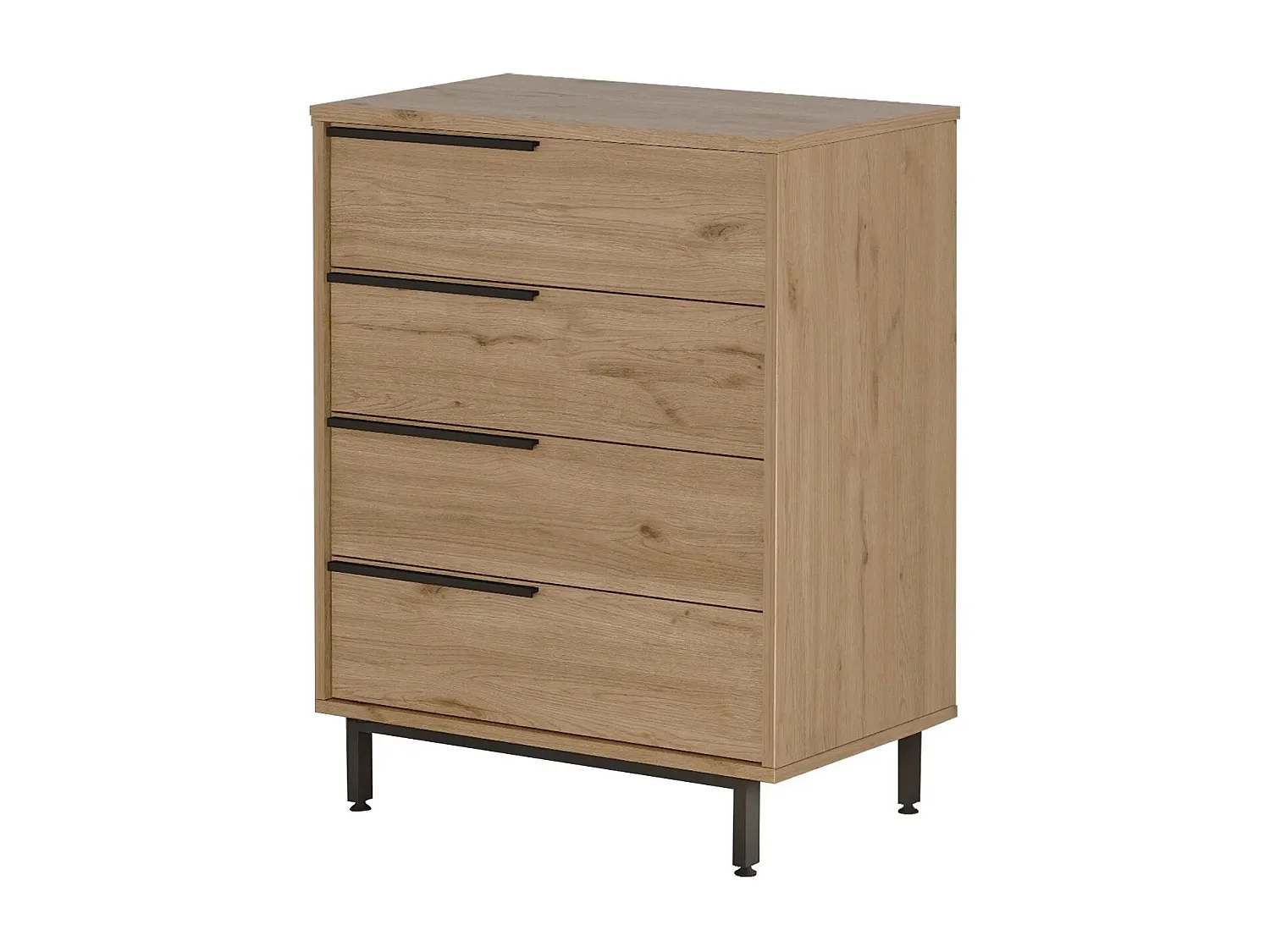 Commode 4 tiroirs bois et rotin Zenax 75cm-Couleur Chêne clair
