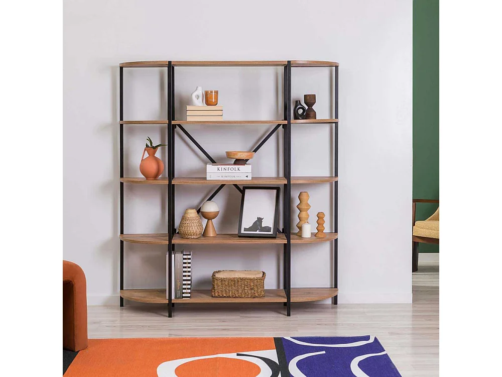 Estante de livros – 139 x 155 x 34 cm – Pinho Atlântico e Preto – Painel de partículas revestido a melamina