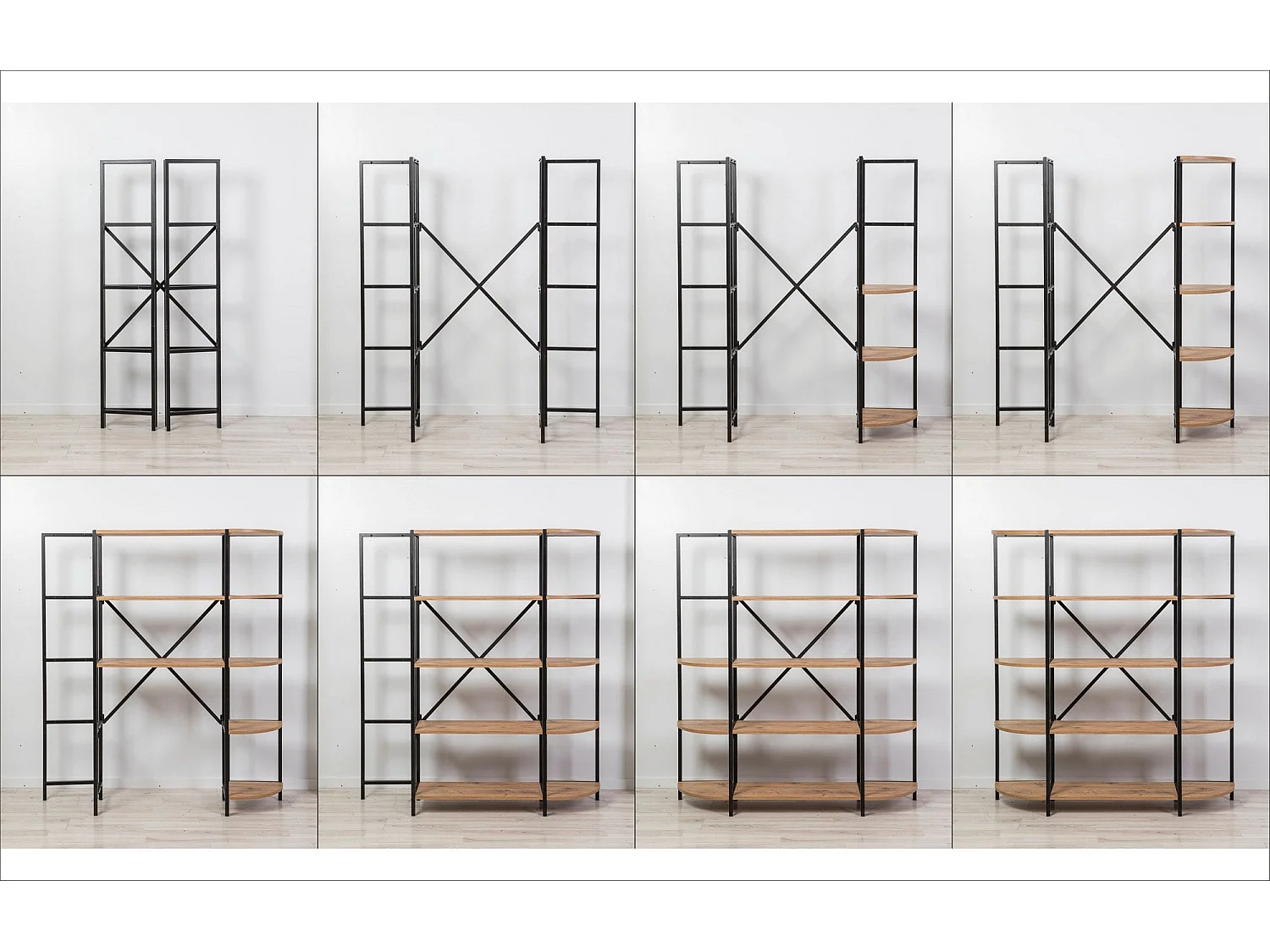 Estante de livros – 139 x 155 x 34 cm – Pinho Atlântico e Preto – Painel de partículas revestido a melamina