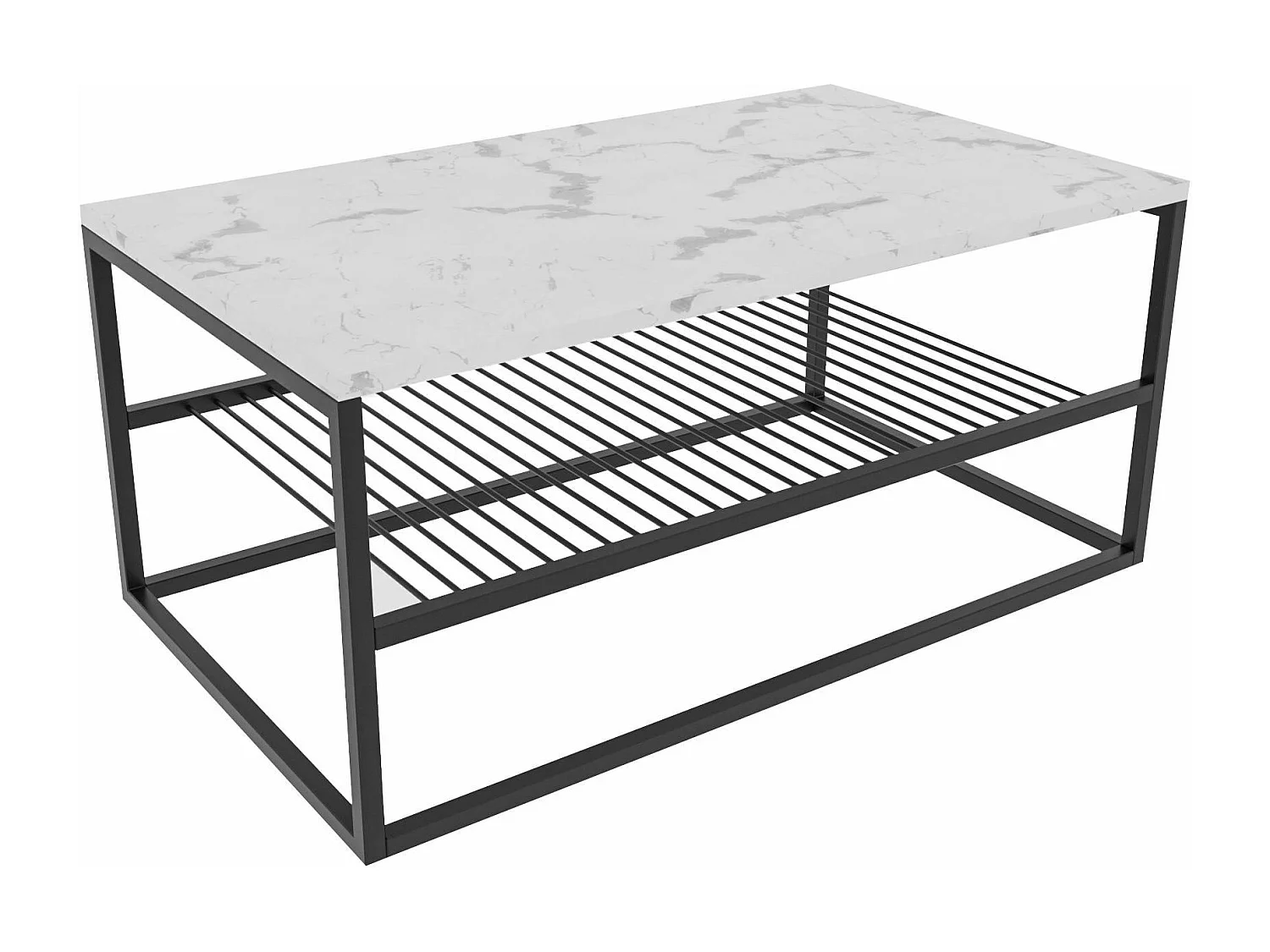 Table basse Cunha L95xP55cm Métal Noir et Bois Effet marbre Blanc