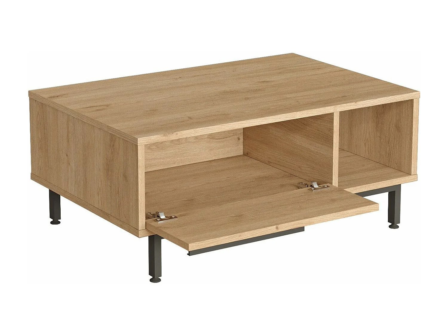 Table basse avec rangement Evelis L90cm Bois et Rotin clair