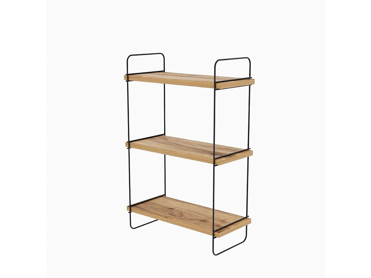 Etagère murale suspendue décor bois pin et noir H66 cm - PULALIS