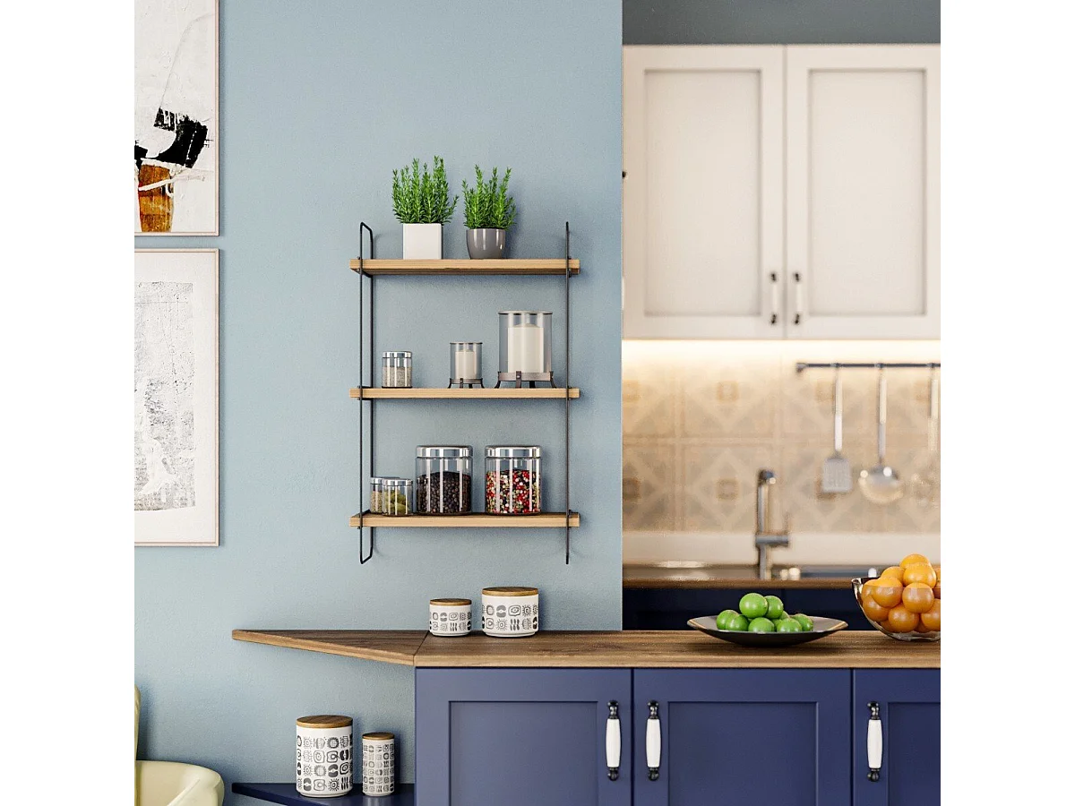 Etagère murale suspendue décor bois pin et noir H66 cm - PULALIS