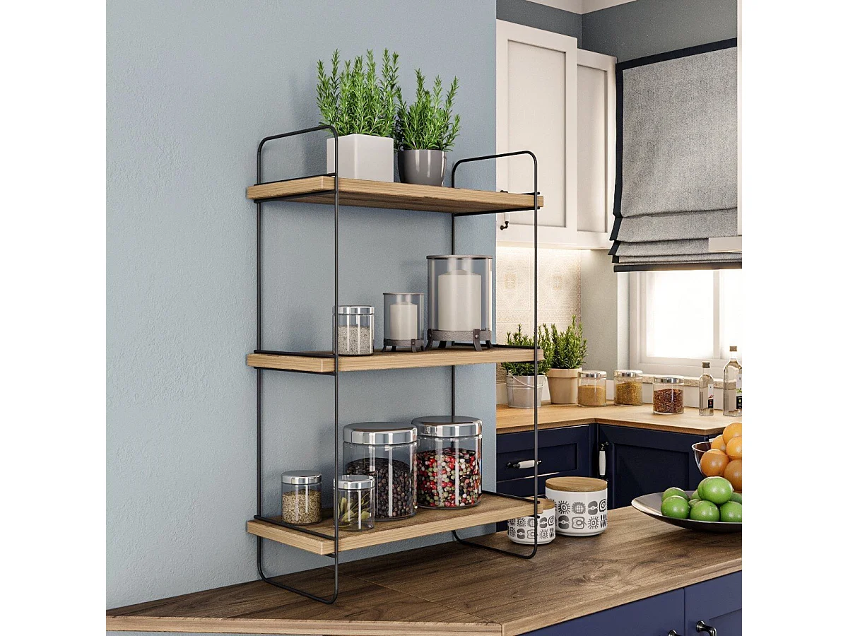 Etagère murale suspendue décor bois pin et noir H66 cm - PULALIS