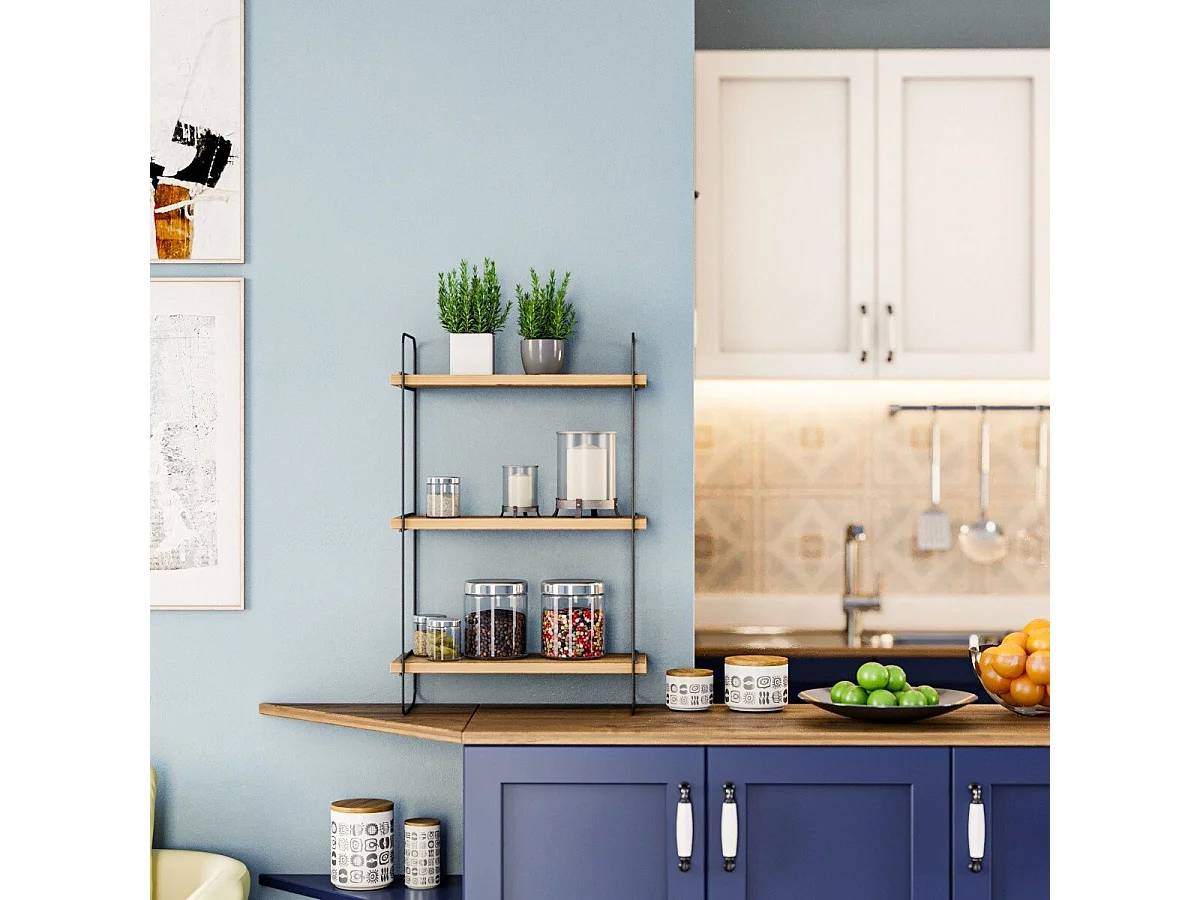 Etagère murale suspendue décor bois pin et noir H66 cm - PULALIS