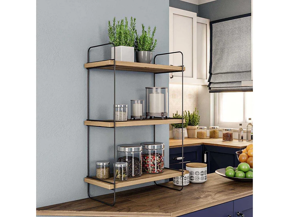 Etagère murale suspendue décor bois pin et noir H66 cm - PULALIS