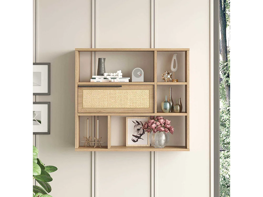 Estante de pared elegante, 90,1 cm x 81 cm x 22 cm | Tablero de partículas 100% melaminado, revestimiento UV | Acabado mate