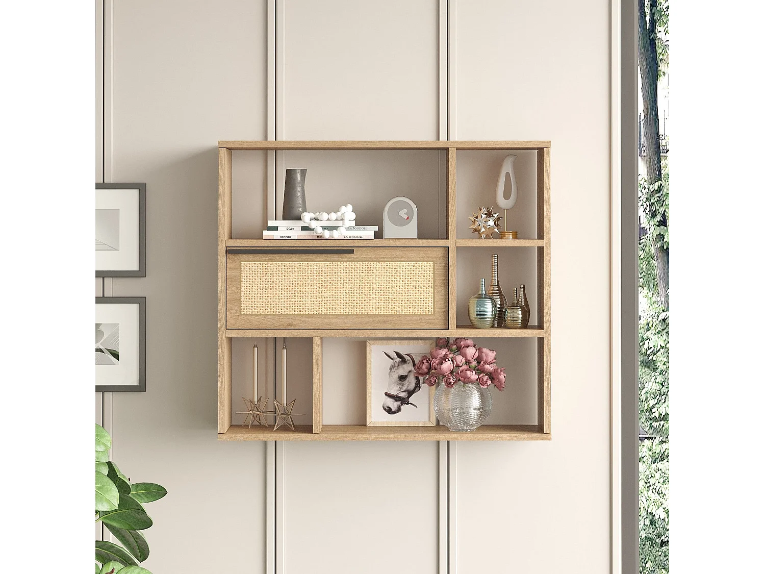 Estante de pared elegante, 90,1 cm x 81 cm x 22 cm | Tablero de partículas 100% melaminado, revestimiento UV | Acabado mate