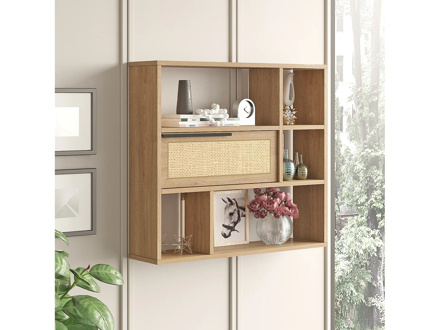 Estante de pared elegante, 90,1 cm x 81 cm x 22 cm | Tablero de partículas 100% melaminado, revestimiento UV | Acabado mate