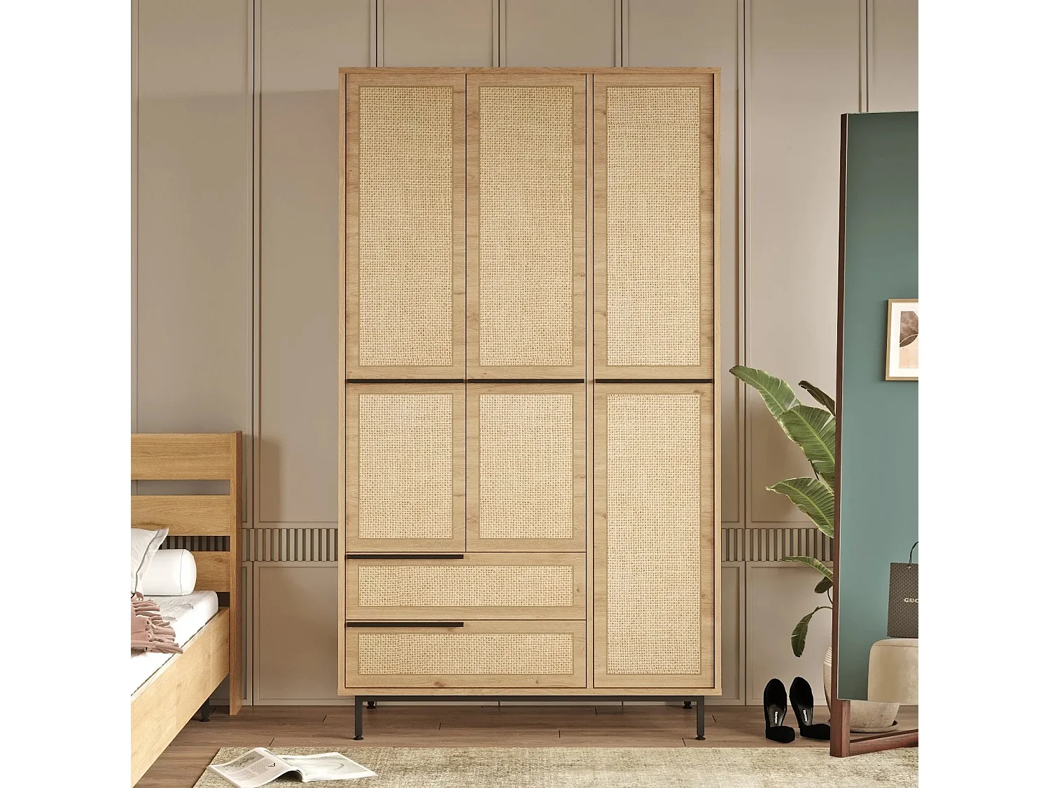 Guardaroba Kailua AE114, Quercia, 196x112x55cm, Porte guardaroba: Con cerniere