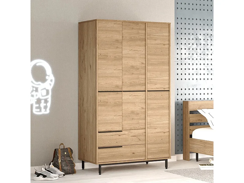 Armoire 3 portes et 2 tiroirs Evelis L112cm Bois foncé