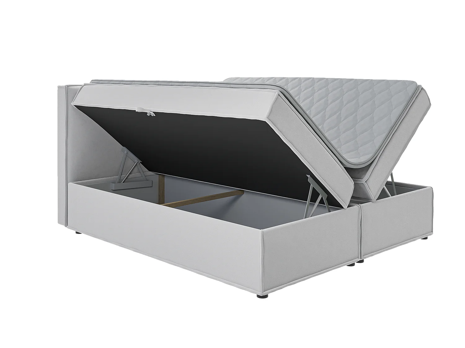 Dexter - Modernes Boxspringbett 180x200 mit Topper und Bettkästen aus Silber Luxusmicrofaser