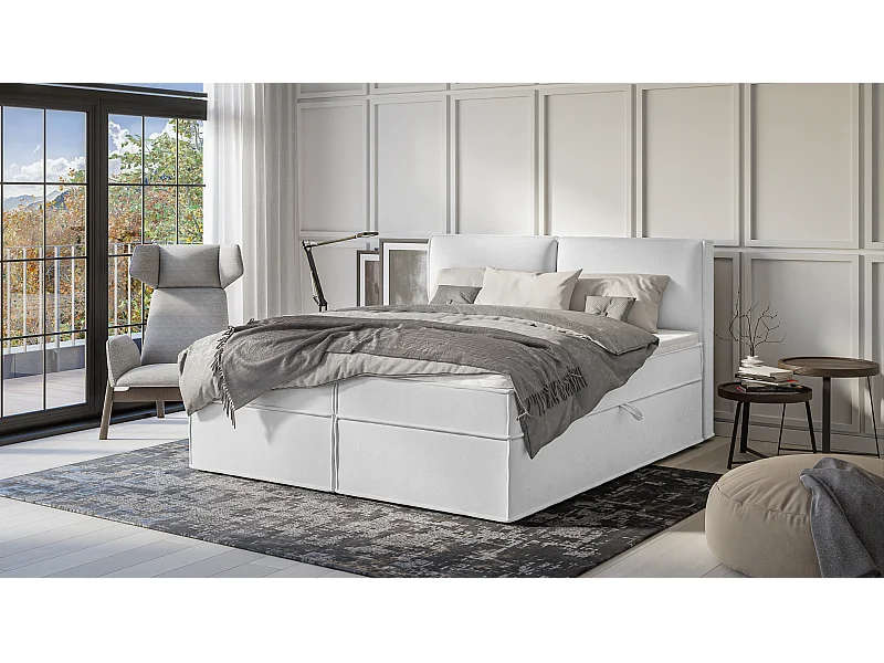 Dexter - Modernes Boxspringbett 180x200 mit Topper und Bettkästen aus Silber Luxusmicrofaser