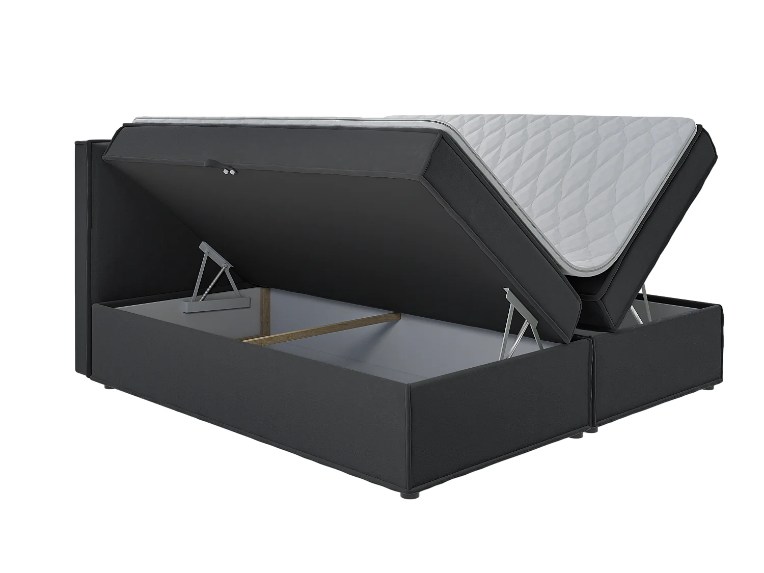 Dexter - Modernes Boxspringbett 200x200 mit Topper und Bettkästen aus Graphit Luxusmicrofaser