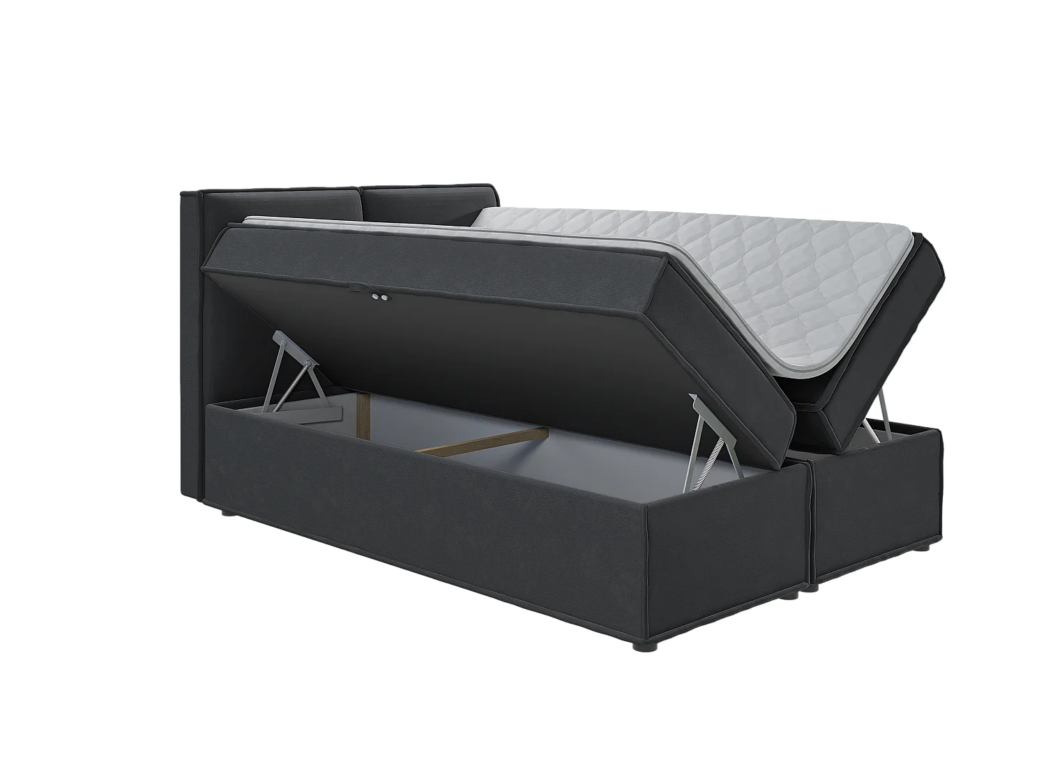 Dexter - Modernes Boxspringbett 140x200 mit Topper und Bettkästen aus Graphit Luxusmicrofaser