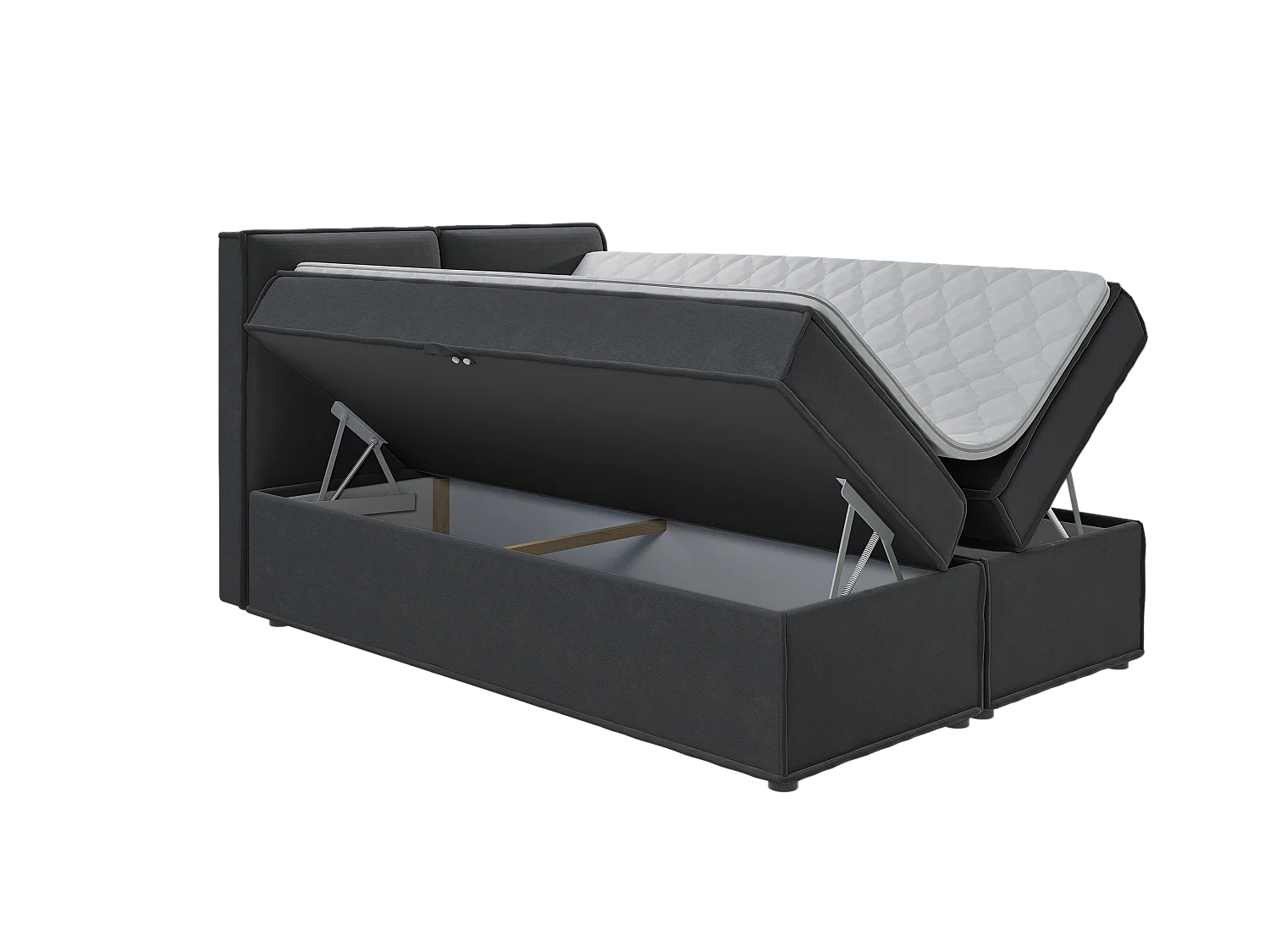 Dexter - Modernes Boxspringbett 140x200 mit Topper und Bettkästen aus Graphit Luxusmicrofaser