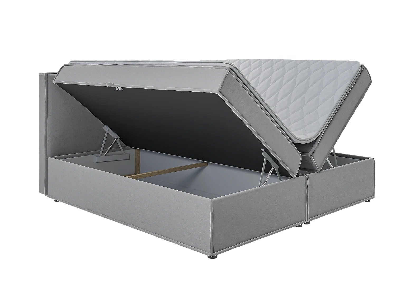 Dexter - Modernes Boxspringbett 200x200 mit Topper und Bettkästen aus Grau Luxusmicrofaser