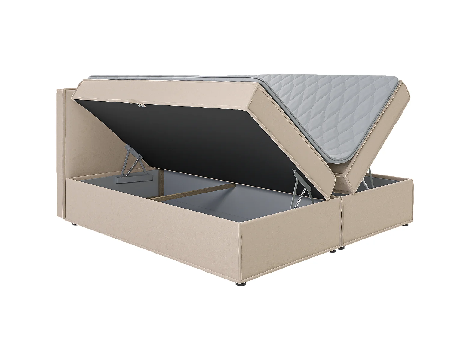 Dexter - Modernes Boxspringbett 200x200 mit Topper und Bettkästen aus Beige Luxusmicrofaser