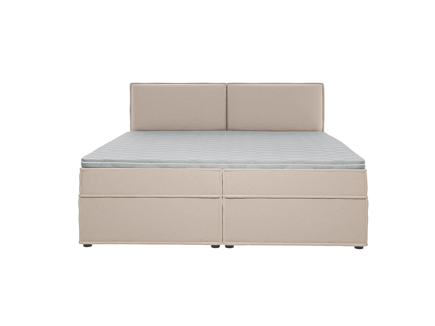 Dexter - Modernes Boxspringbett 200x200 mit Topper und Bettkästen aus Beige Luxusmicrofaser