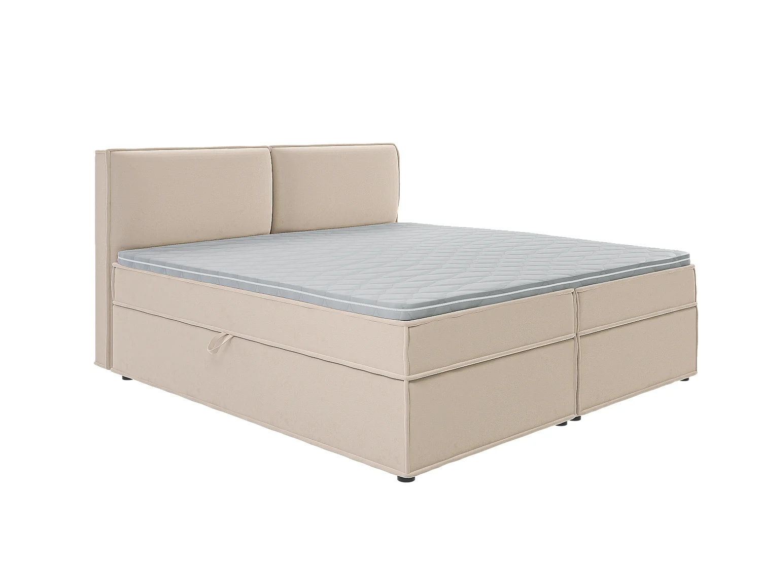 Dexter - Modernes Boxspringbett 200x200 mit Topper und Bettkästen aus Beige Luxusmicrofaser