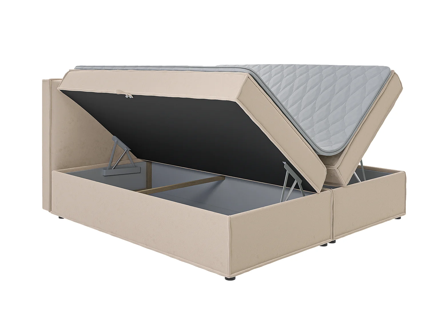 Dexter - Modernes Boxspringbett 200x200 mit Topper und Bettkästen aus Beige Luxusmicrofaser