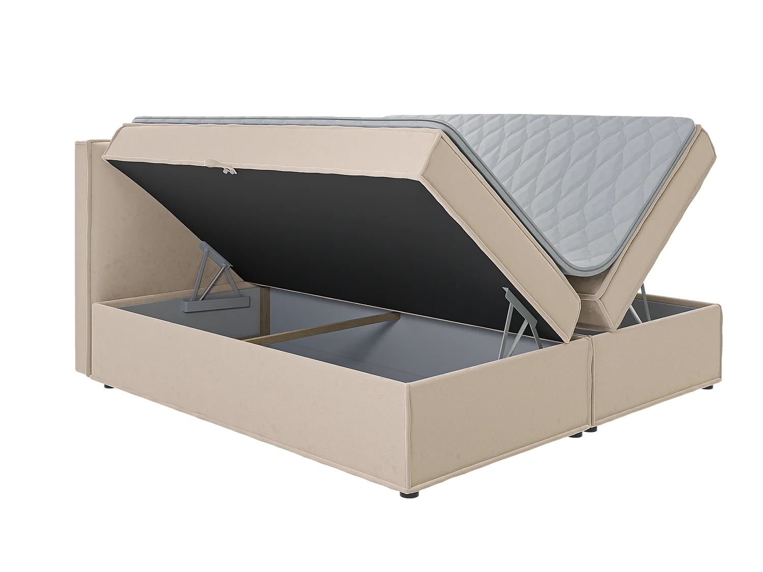 Dexter - Modernes Boxspringbett 200x200 mit Topper und Bettkästen aus Beige Luxusmicrofaser