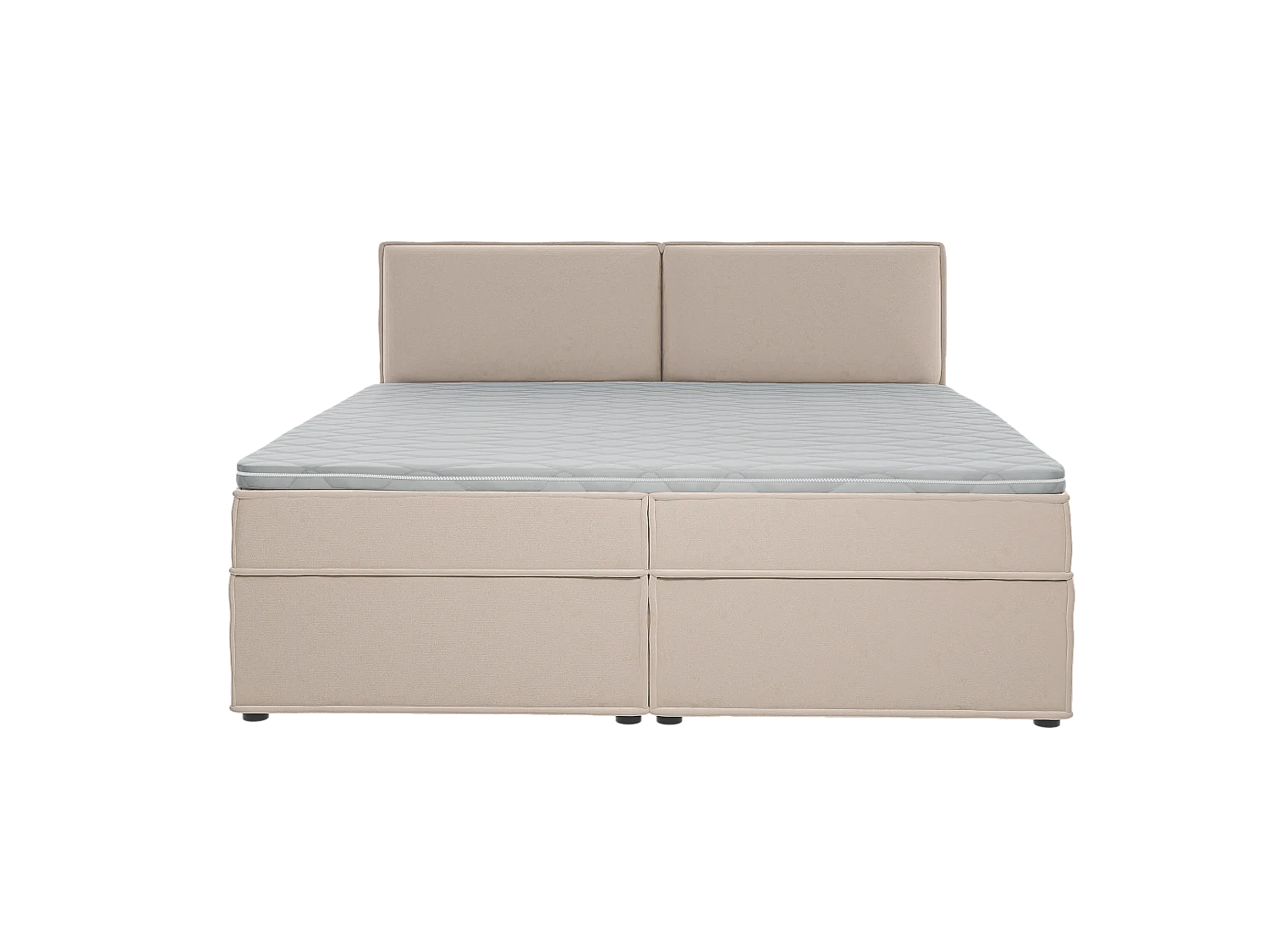 Dexter - Modernes Boxspringbett 200x200 mit Topper und Bettkästen aus Beige Luxusmicrofaser