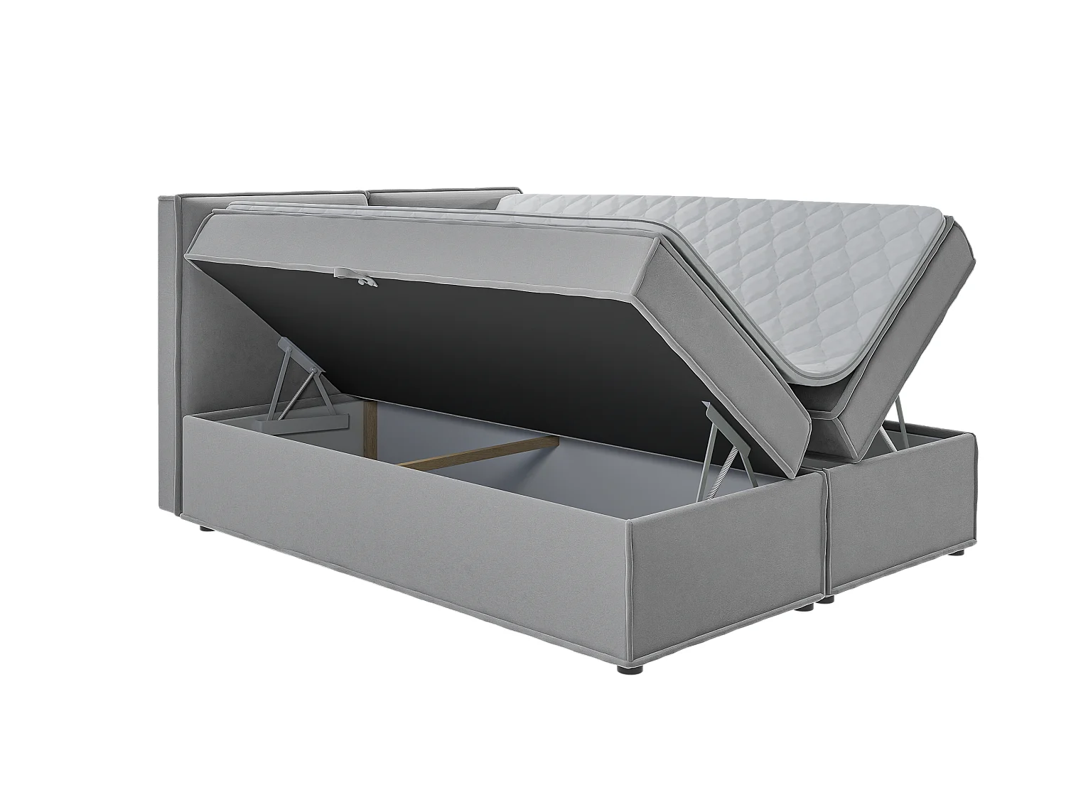 Dexter - Modernes Boxspringbett 160x200 mit Topper und Bettkästen aus Grau Luxusmicrofaser