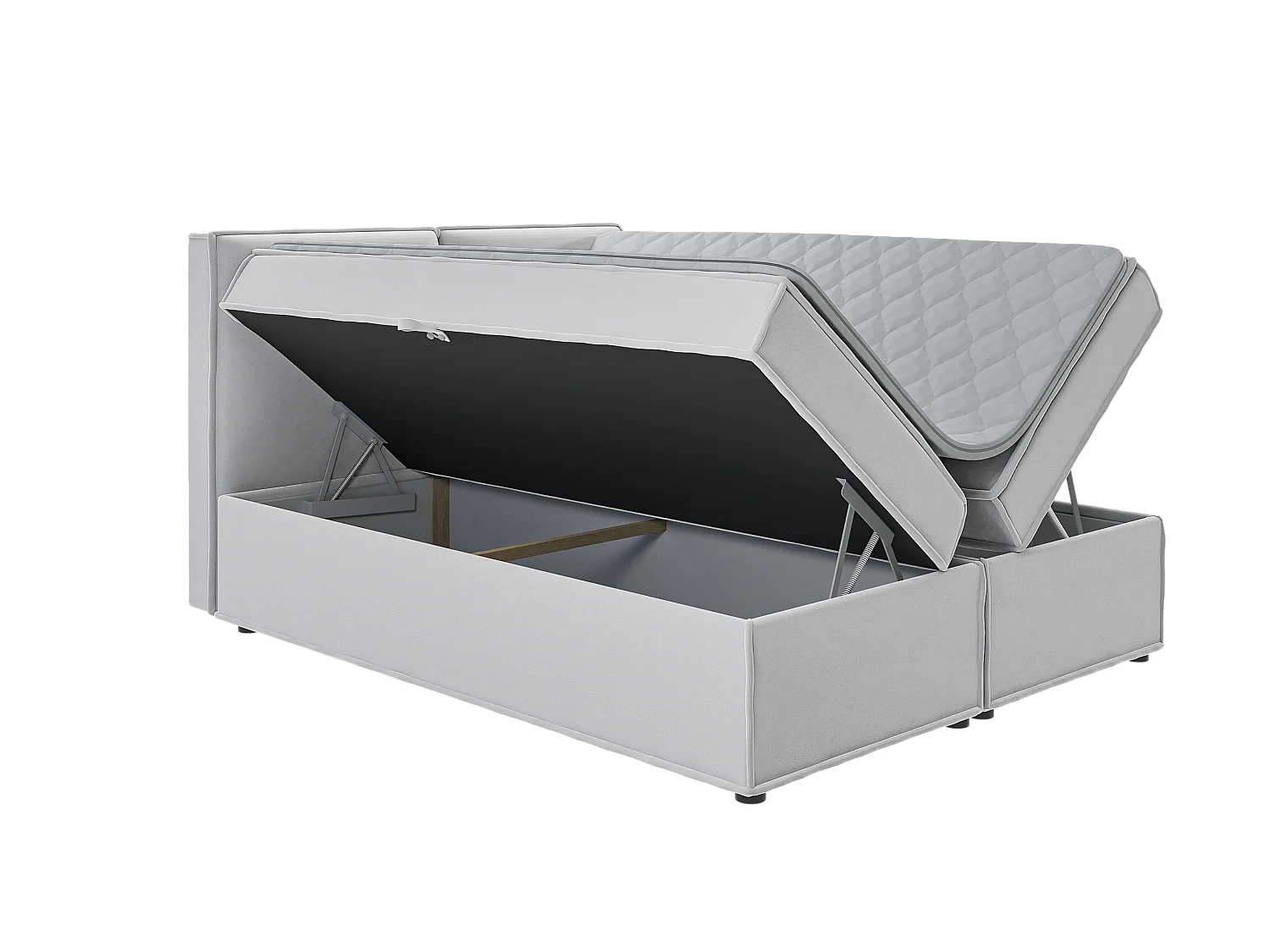 Dexter - Modernes Boxspringbett 160x200 mit Topper und Bettkästen aus Silber Luxusmicrofaser