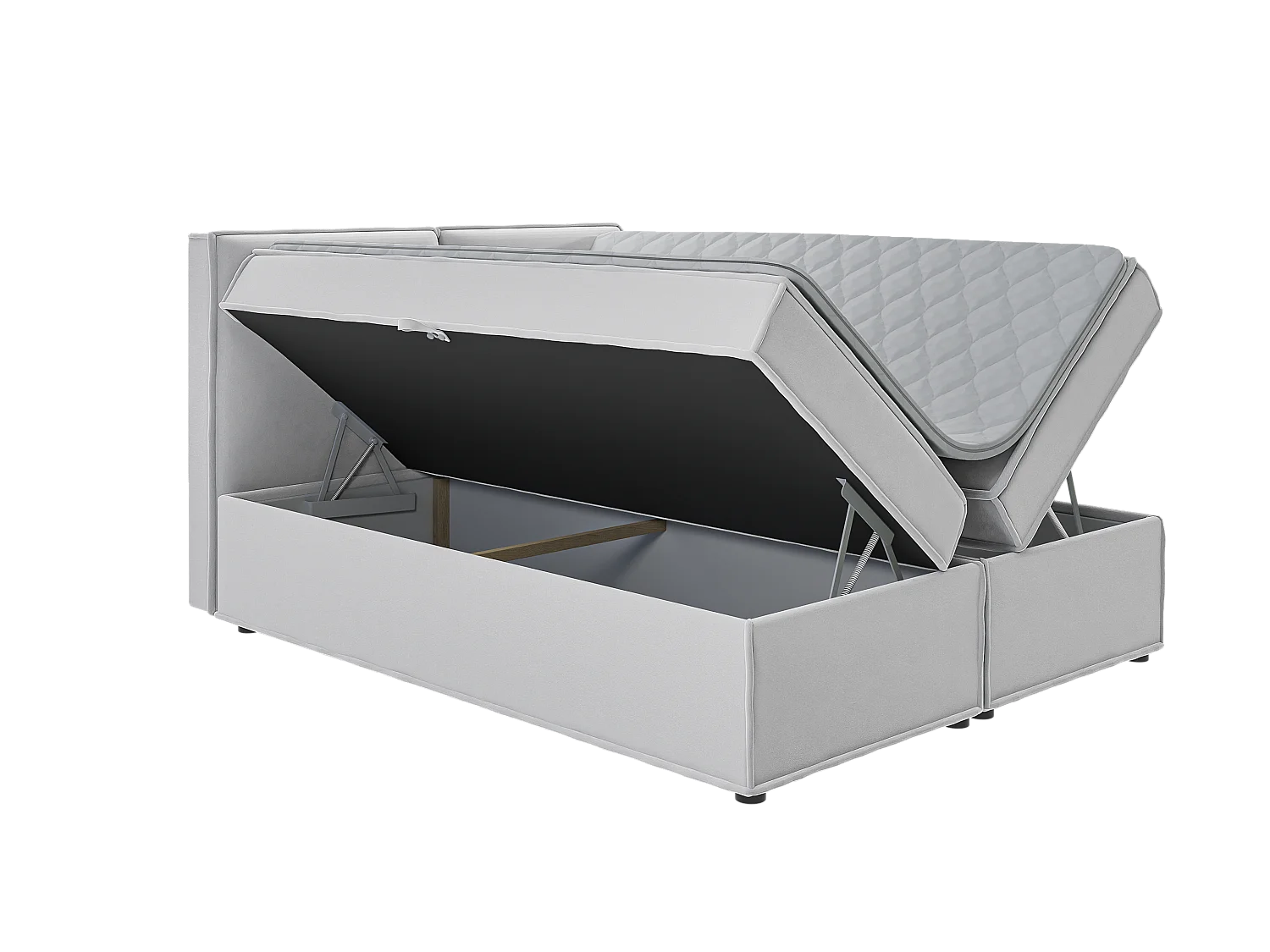 Dexter - Modernes Boxspringbett 160x200 mit Topper und Bettkästen aus Silber Luxusmicrofaser