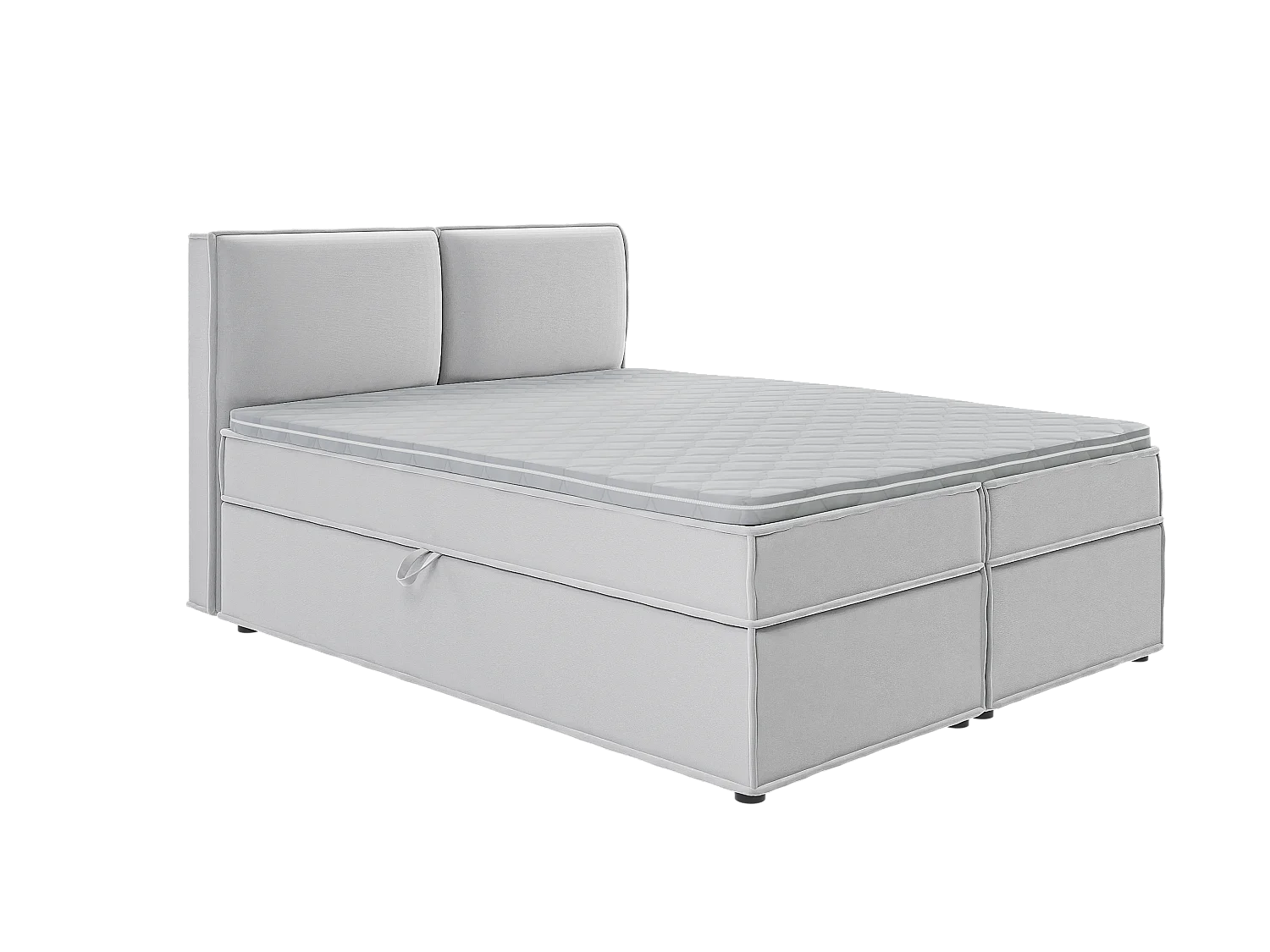 Dexter - Modernes Boxspringbett 160x200 mit Topper und Bettkästen aus Silber Luxusmicrofaser