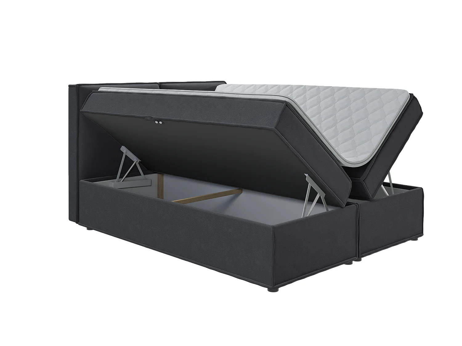 Dexter - Modernes Boxspringbett 160x200 mit Topper und Bettkästen aus Graphit Luxusmicrofaser