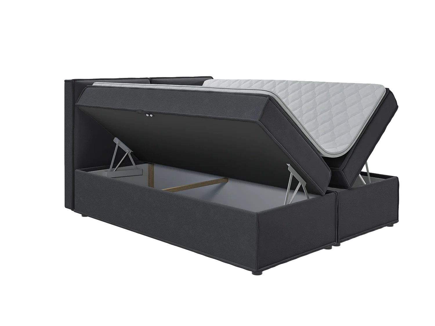 Dexter - Modernes Boxspringbett 160x200 mit Topper und Bettkästen aus Graphit Luxusmicrofaser