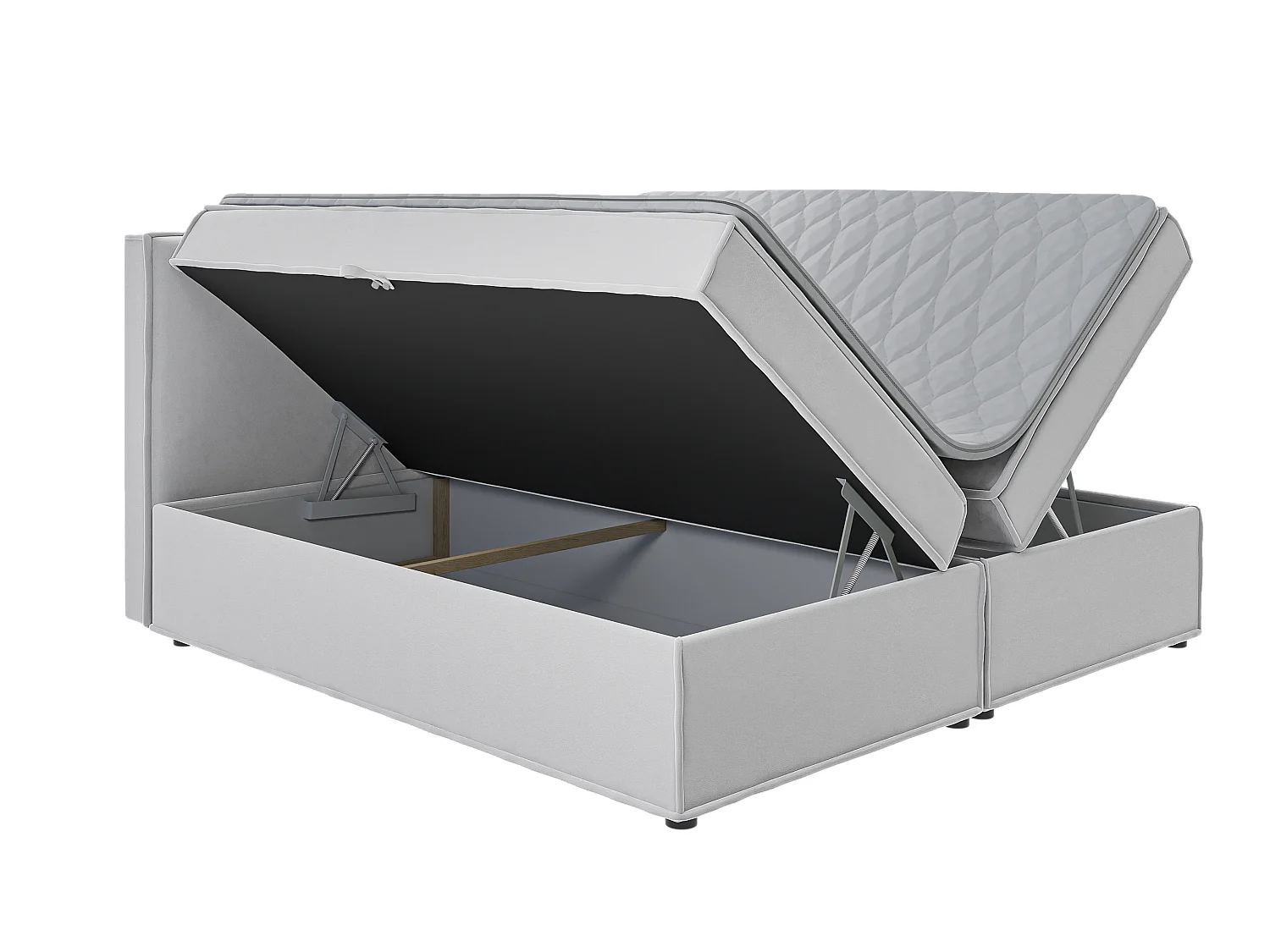 Dexter - Modernes Boxspringbett 200x200 mit Topper und Bettkästen aus Silber Luxusmicrofaser