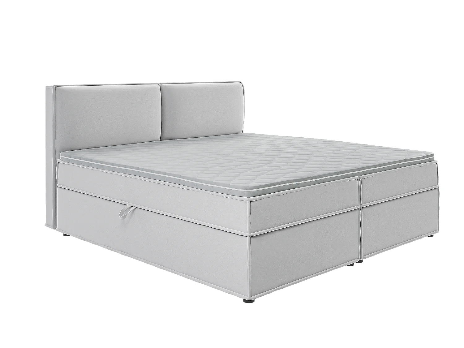 Dexter - Modernes Boxspringbett 200x200 mit Topper und Bettkästen aus Silber Luxusmicrofaser