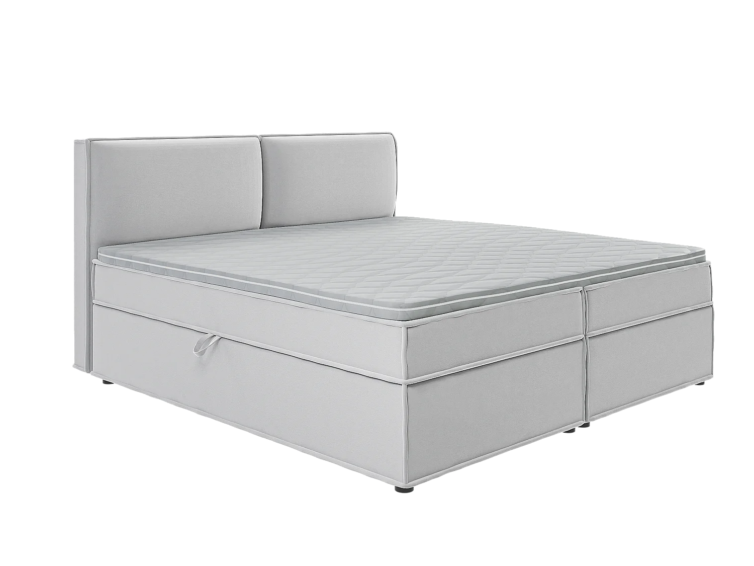 Dexter - Modernes Boxspringbett 200x200 mit Topper und Bettkästen aus Silber Luxusmicrofaser