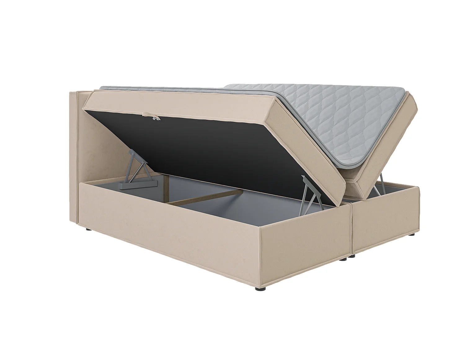 Dexter - Modernes Boxspringbett 180x200 mit Topper und Bettkästen aus Beige Luxusmicrofaser