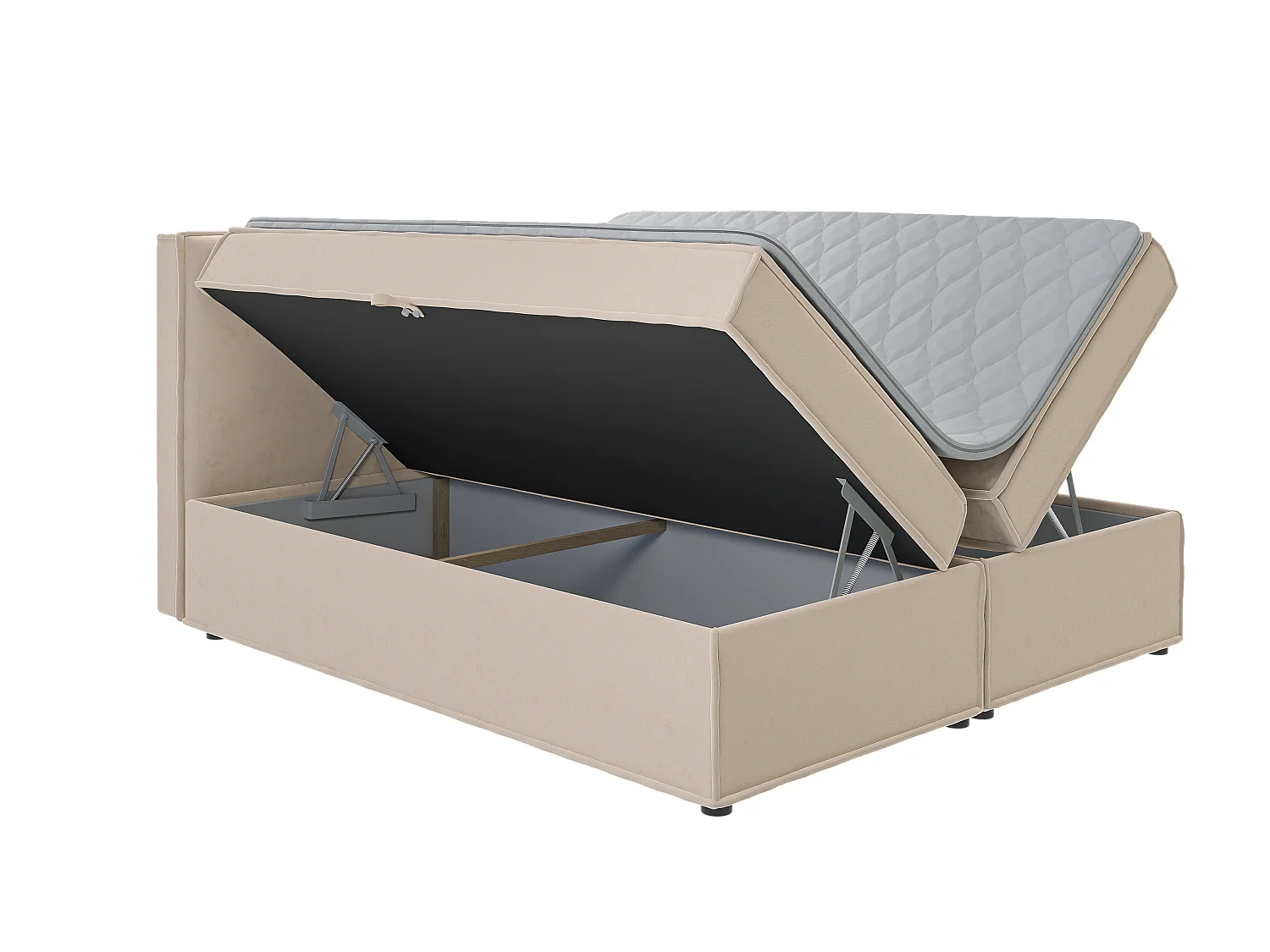 Dexter - Modernes Boxspringbett 180x200 mit Topper und Bettkästen aus Beige Luxusmicrofaser