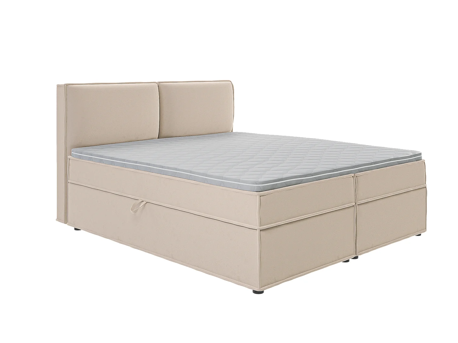 Dexter - Modernes Boxspringbett 180x200 mit Topper und Bettkästen aus Beige Luxusmicrofaser