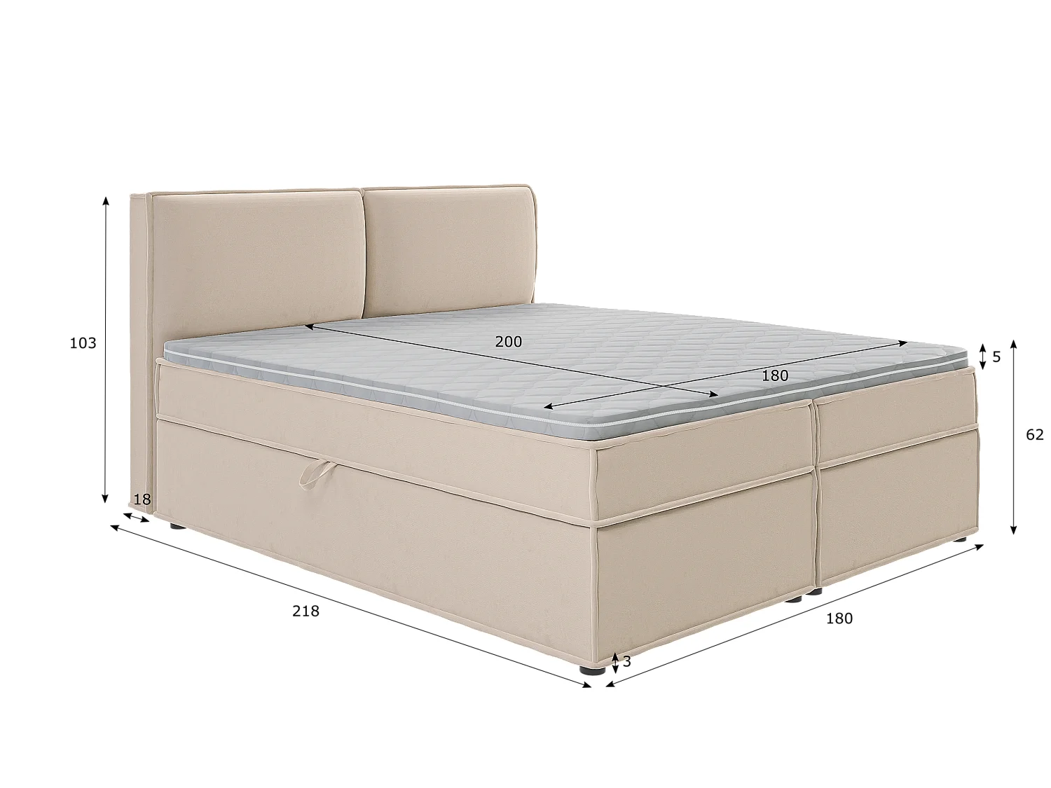 Dexter - Modernes Boxspringbett 180x200 mit Topper und Bettkästen aus Beige Luxusmicrofaser